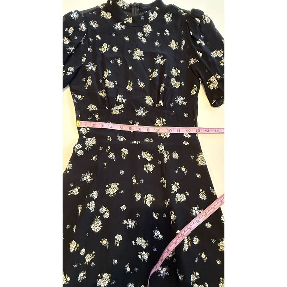 Reformation Black Floral Mock Neck Puff Sleeve Mini Dress Size 2 - Picture 4 of 15